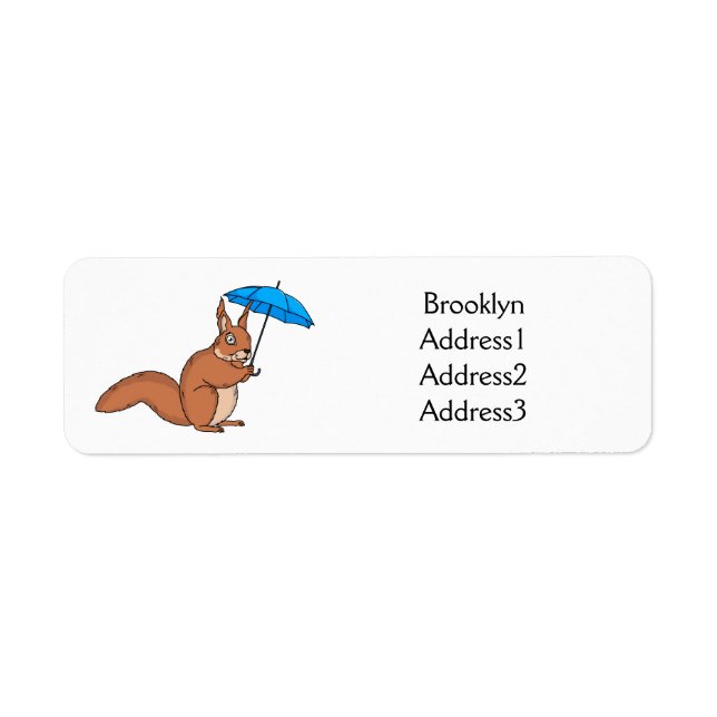 Cute Red Squirrel med paraplytecknad Returadress Etikett (Framsidan)