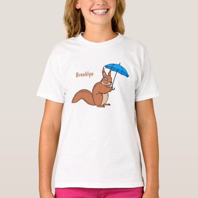 Cute Red Squirrel med paraplytecknad T Shirt (Framsida)