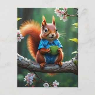 Cute Red Squirrel på Träd-68364 Vykort