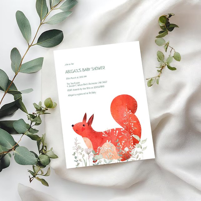 Cute Red Squirrel Wildblomme Gender Baby Shower Inbjudningar (Skapare uppladdad)