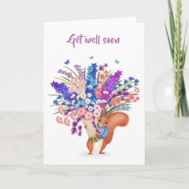 Cute red squirrel with flowers Get Well card Kort
