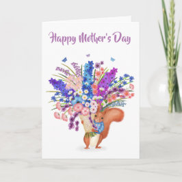 Cute red squirrel with flowers Mother's Day card Kort