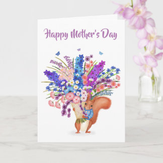 Cute red squirrel with flowers Mother's Day card Kort