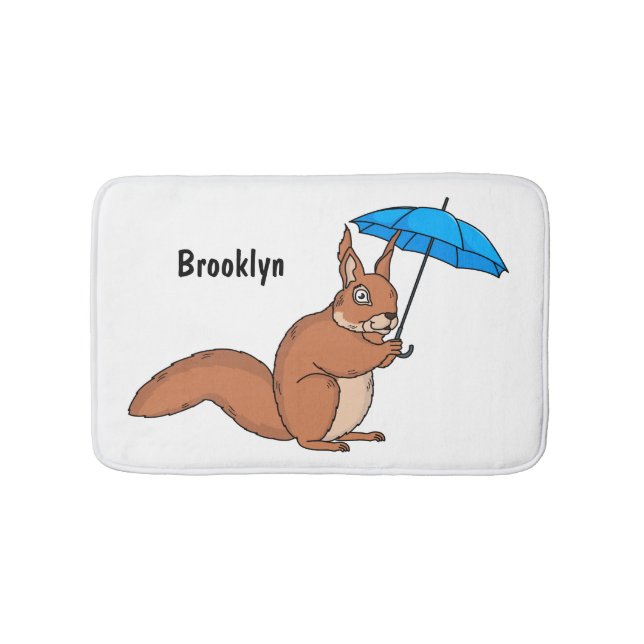 Cute red squirrel with umbrella cartoon  badrumsmatta (Framsidan)