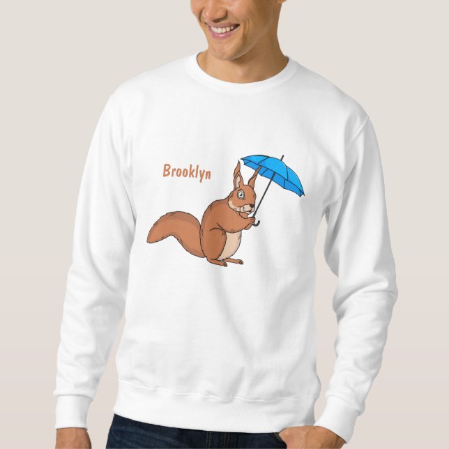 Cute red squirrel with umbrella cartoon  lång ärmad tröja (Framsida)