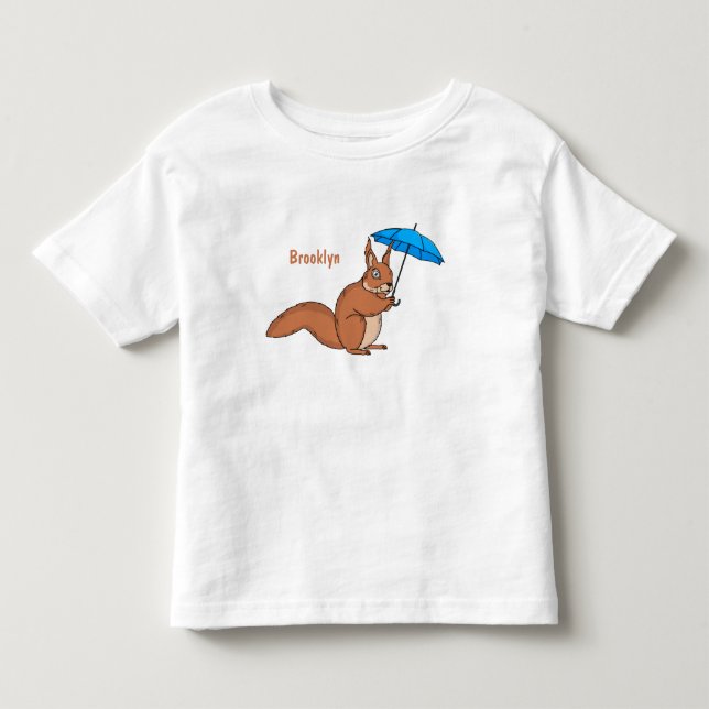 Cute red squirrel with umbrella cartoon t shirt (Framsida)