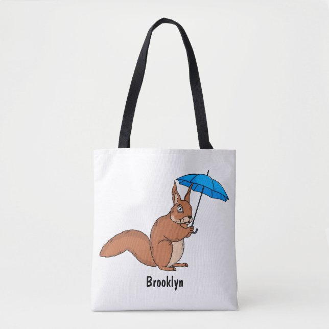 Cute red squirrel with umbrella cartoon tygkasse (Framsida)