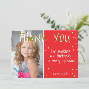 Cute Red Star Girl Photo Birthday Tack Kort