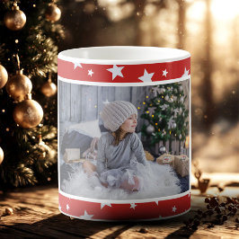 Cute Red Star Mönster Photo jul Kaffemugg
