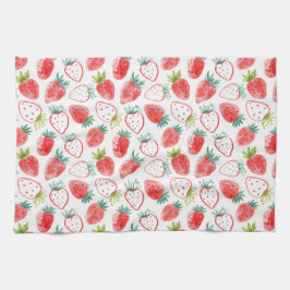 Cute Red Strawbär Grönt Löv Kökshandduk