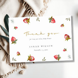 Cute Red Strawberry Leafy Botanical Baby Shower Tack Kort
