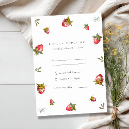 Cute Red Strawberry Leafy Botanical Bröllop OSA Tilläggskort