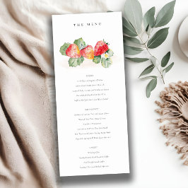Cute Red Strawberry Leafy Foliage Bröllop Menu Inbjudningar