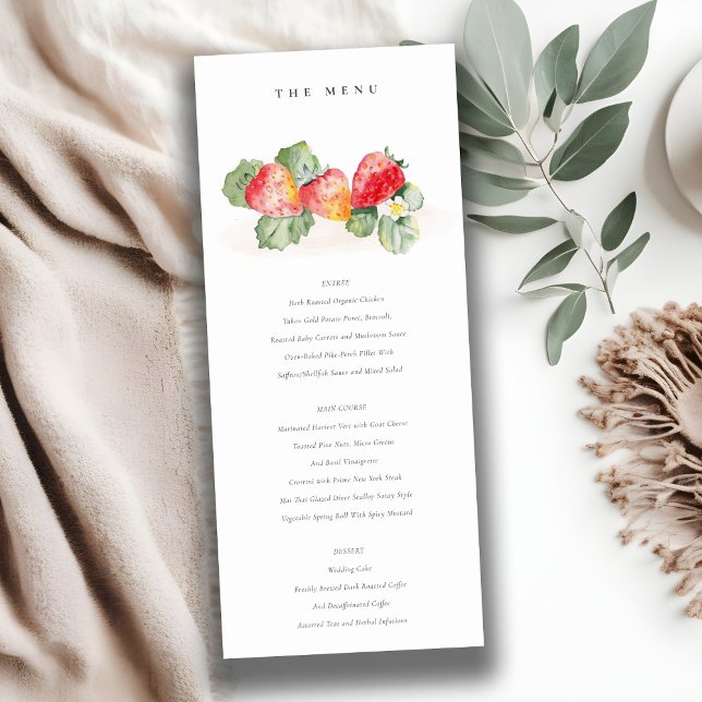 Cute Red Strawberry Leafy Foliage Bröllop Menu Inbjudningar (Skapare uppladdad)