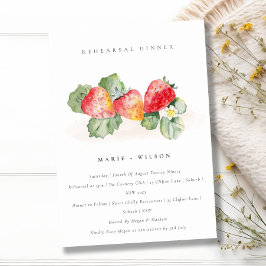 Cute Red Strawberry Leafy Foliage Rehearsal Dinner Inbjudningar