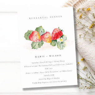 Cute Red Strawberry Leafy Foliage Rehearsal Dinner Inbjudningar