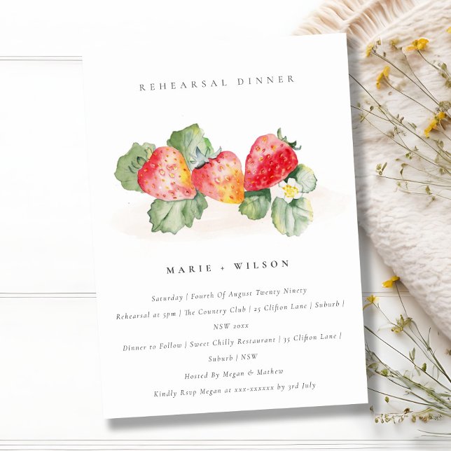 Cute Red Strawberry Leafy Foliage Rehearsal Dinner Inbjudningar (Skapare uppladdad)