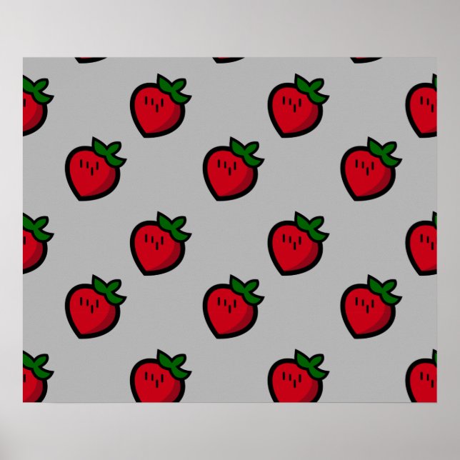 Cute Red Strawberry Mönster för Vegans Poster (Framsidan)
