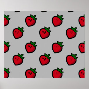 Cute Red Strawberry Mönster för vegetarianer Poster