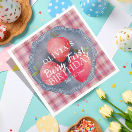 Cute Red Strawberry Watercolor Birthday Pappersservett