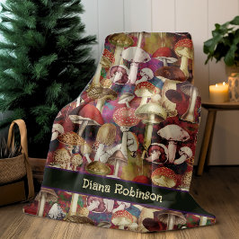 Cute Red svampi trädgård Fleecefilt