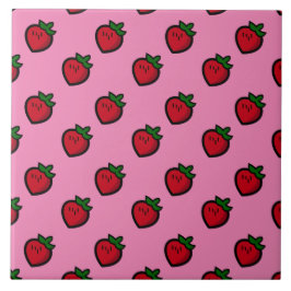 Cute Red Tecknad Jordgubbar för vegetarianer Kakelplatta