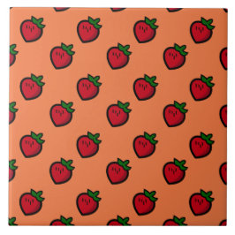 Cute Red Tecknad Jordgubbar för vegetarianer Kakelplatta