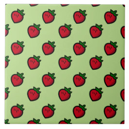 Cute Red Tecknad Jordgubbar för vegetarianer Kakelplatta