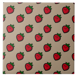 Cute Red Tecknad Jordgubbar för vegetarianer Kakelplatta