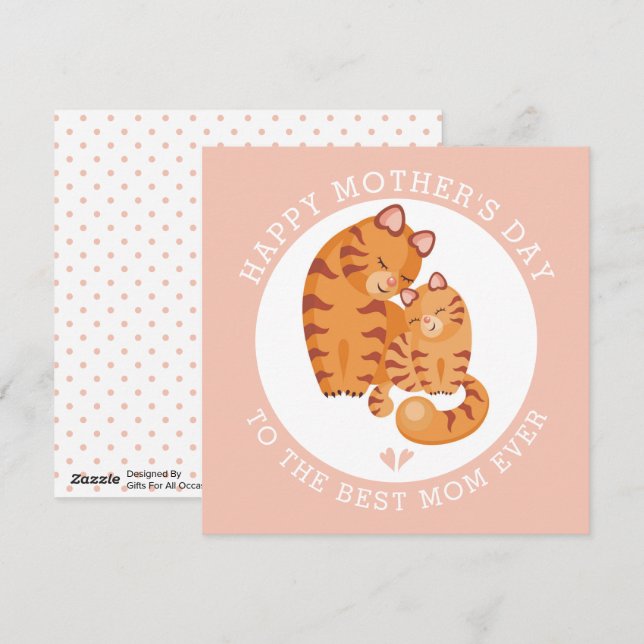 Cute Red tiger cat och kattunge rosa Mors dag Julkort (Fram/baksida)