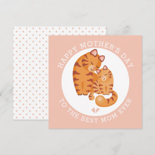Cute Red tiger cat och kattunge rosa Mors dag Julkort