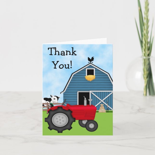 Cute Red Tractor and Blue Barn Tack Kort (Framsida)