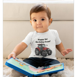 Cute Red Tractor Farm Equipment 1:a födelsedagen P T Shirt
