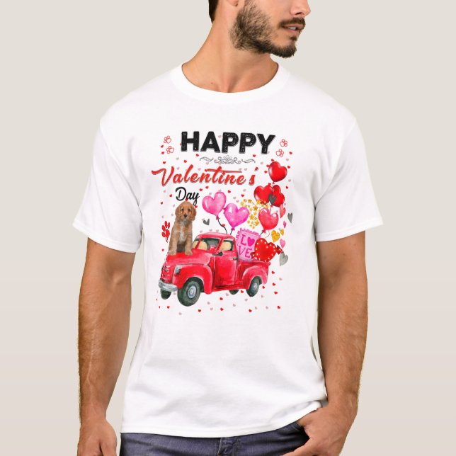 Cute Red Truck Cavapoo Valentines Day Costume Boy T Shirt (Framsida)