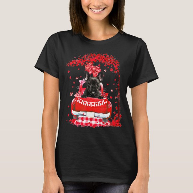 Cute Red Truck French Bulldog Valentines Day Costu T Shirt (Framsida)