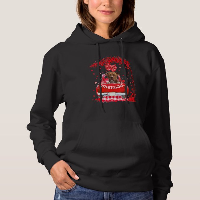 Cute Red Truck Pitbull Terrier Valentines Day Cost T Shirt (Framsida)