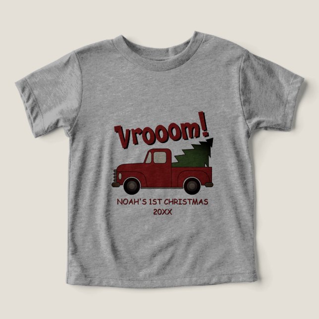 Cute red truck with Christmas tree custom T Shirt (Design Framsida)