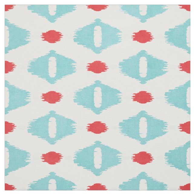 Cute red turkos white ikat tribal mönster tyg (Provkarta)
