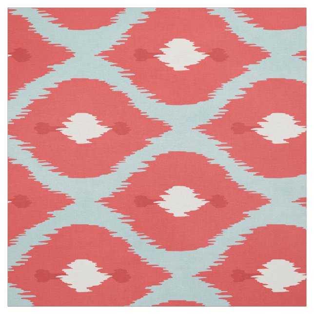 Cute red turkos white ikat tribal mönster tyg (Provkarta)