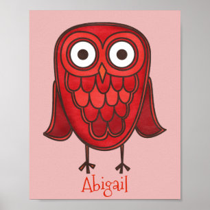 Cute Red Uggla, anpassad 8 x 10 Poster
