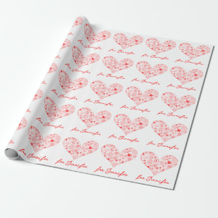 Cute Red Valentine Day Blommigt Heart Custom Name Presentpapper