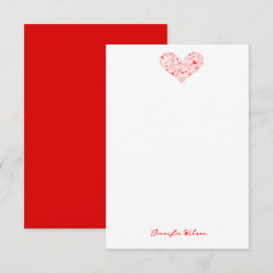 Cute Red Valentine Day Blommigt Heart Custom Name Tack Kort