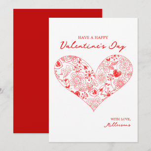 Cute Red Valentine Day Blommigt Heart Family Namn Julkort