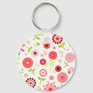 Cute Red vår blommor Nyckelring