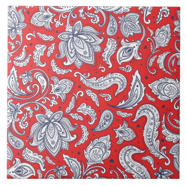 Cute Red vintage blommor mönster Kakelplatta (Framsidan)