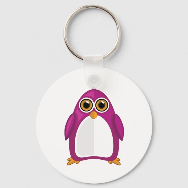 Cute Red Violet Penguin Big Eyes Cartoon Kawaii Nyckelring (Framsida)