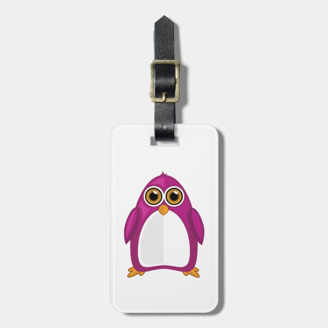 Cute Red Violet Penguin Kawaii Cartoon Big Eyes Bagagebricka (Vertikal Framsida)