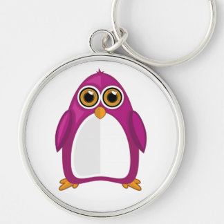 Cute Red Violet Penguin Kawaii Cartoon Big Eyes Rund Silverfärgad Nyckelring