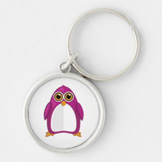Cute Red Violet Penguin Kawaii Cartoon Big Eyes Rund Silverfärgad Nyckelring