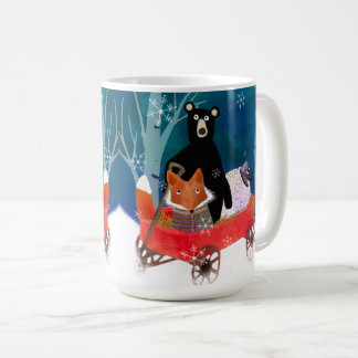 Cute Red Wagon with Bear, Fox, and Sheep Mug Kaffemugg